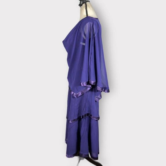 Komarov Chiffon Capelet Charmeuse Midi Dress Women's Small Purple 3/4 Sleeve - Picture 4 of 11